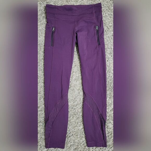 Lululemon Size 6 Inspire Tight II  Plum Mesh Leggings Zip Pockets - Picture 7 of 14